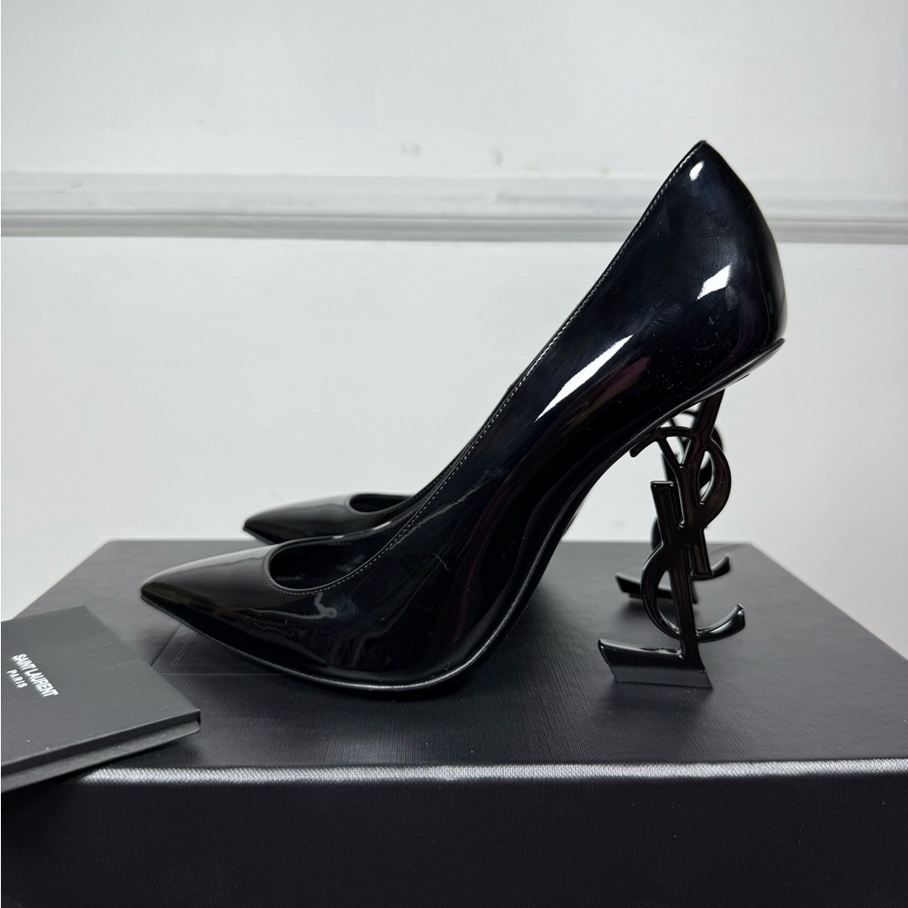 SAINT LAURENT OPYUM BLACK PATENT POINTED TOE PUMPS - Picture 6 of 10